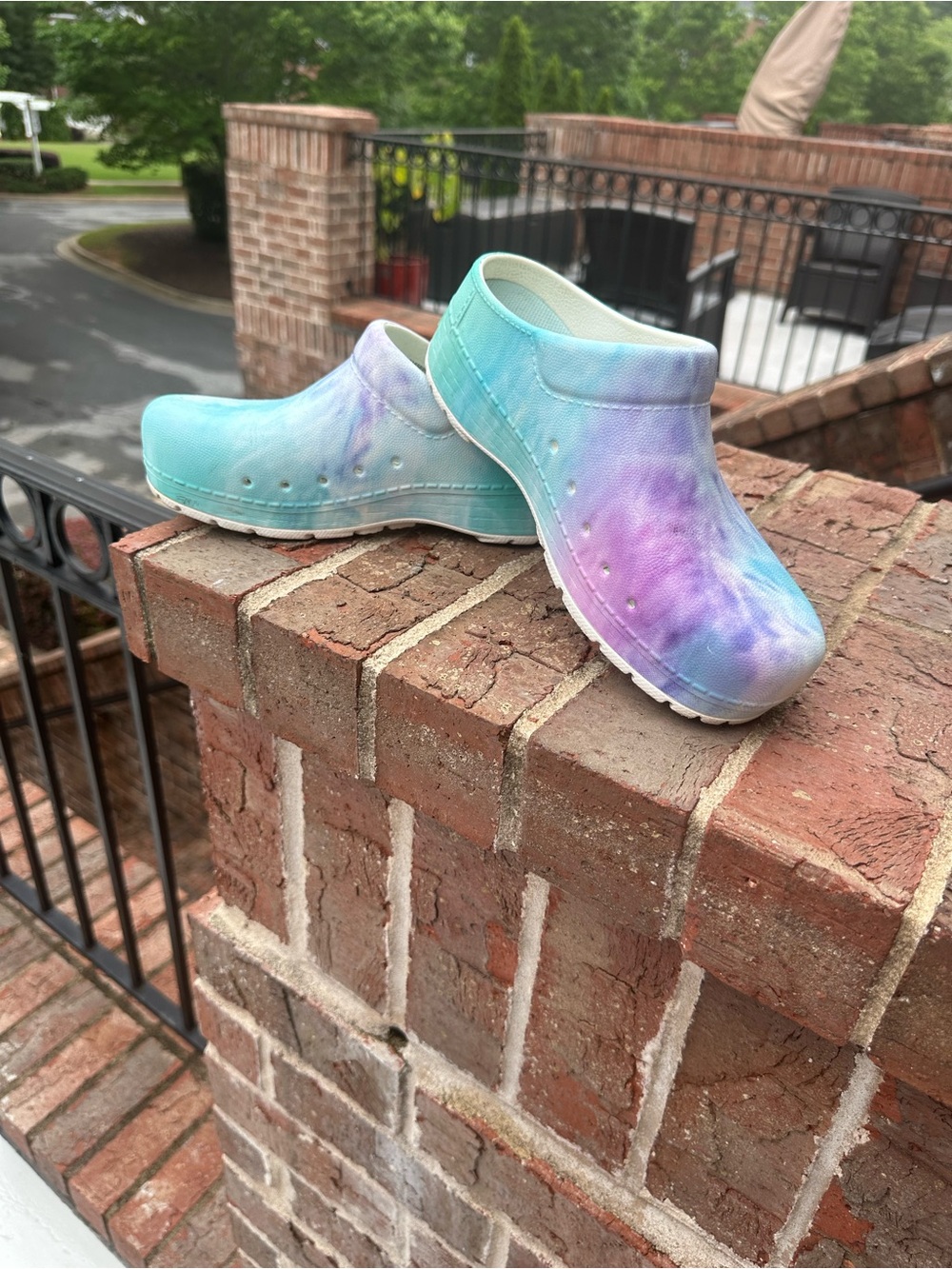 Dansko Tie-Dye Pastel Clog Shoes - Blue Lavender Mint - Picture 2 of 6